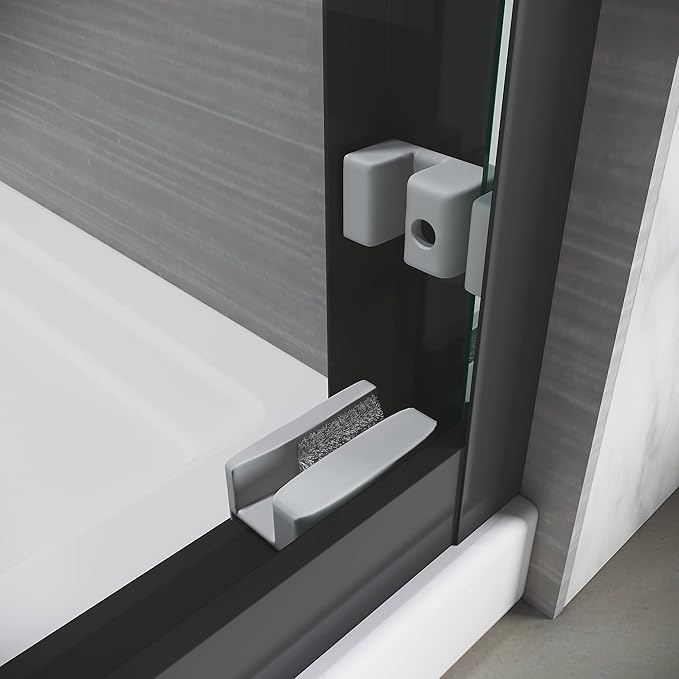 56-60" W x 72" H Adjustable Semi-Frameless Sliding Shower Door, Certified 3/8" Clear Tempered Glass, 304 Stainless Steel Handle, Elegant Matte Black Finish