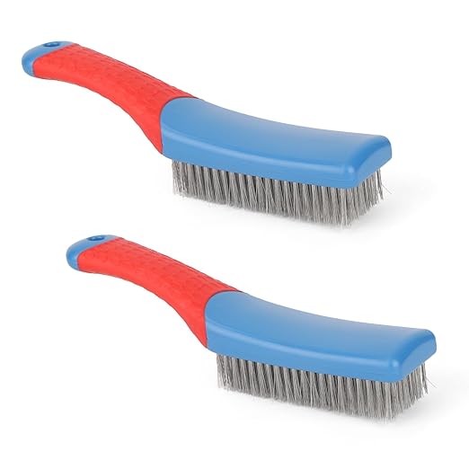 2pcs Stainless Steel Wire Brushes, Reinforced Cleaner Metal Bristle Heavy Duty Cleaning Brushes Hand Wire Scratch Brush for BBQ Barbecue Grill Kitchen Industrial Rust Paint Removal