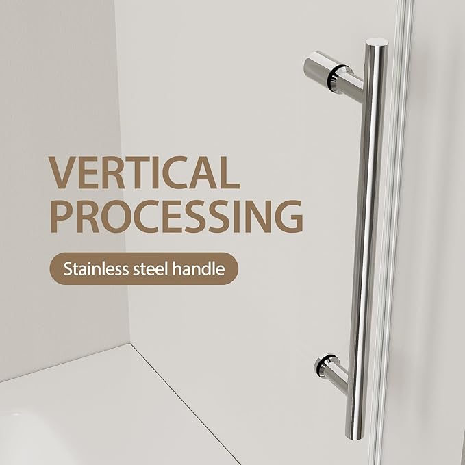Frameless Bathtub Shower Doors 56-60" W x 60" H, 5/16" Tempered Glass Sliding Shower Door for Bath Tub with Explosion-Proof Film and Nano-Coating, Stainless Steel Components in Chrome