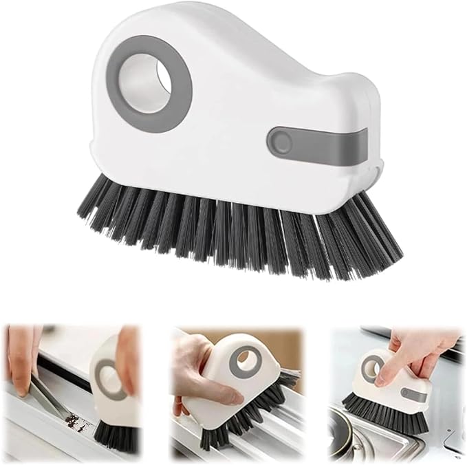 2 in 1 Groove Cleaning Brush Window Track Cleaning Tools, 2026 New Multifunction Hard Bristle Crevice Cleaning Brush with Hidden Scraperfor Sliding Door Track, Window Sill, Shutter Door (Gray)