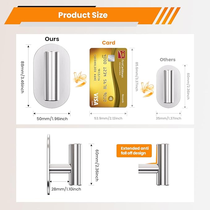 Silver Adhesive Hooks Heavy Duty, Wall Hooks for Shower, Bathroom, Towel, Coat, Robe, Stainless Steel Hooks for Hanging, Waterproof & Rustproof Sticky Hooks for Walls No Damage- 4 Pack