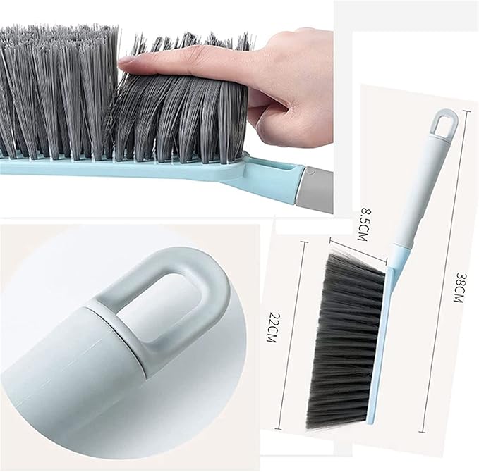 Hand Broom Cleaning Brushes, Multifunctional Soft Bristle Cleaning Brush Hand Brushs Bed Hair Dust Removal Scrubber Cleaner for Family Trip Sofa Furniture Car Bed Garden, Blue