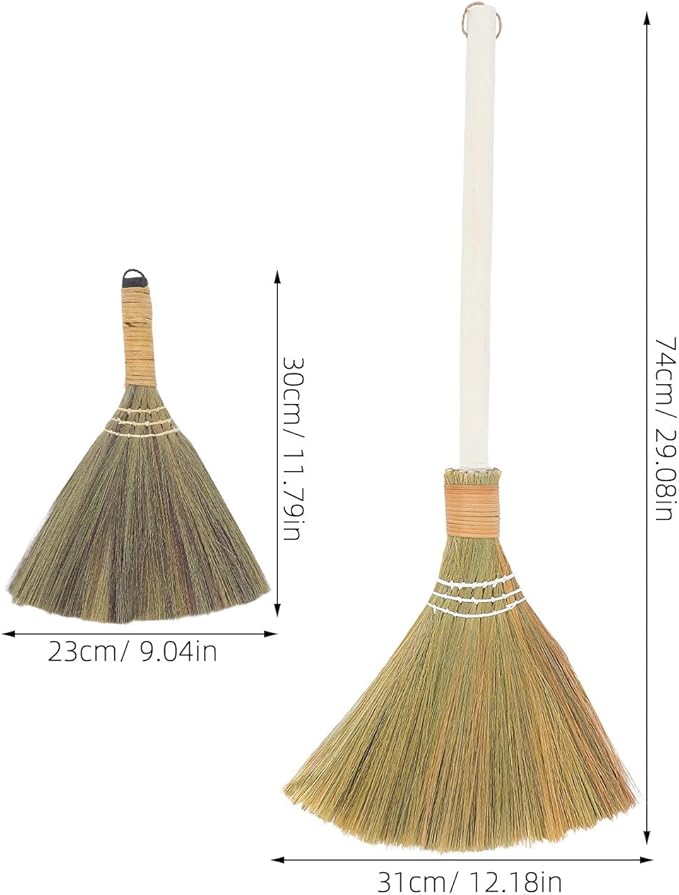 2pcs Handwoven Soft Bristle Indoor Brooms with Detachable Handle, Lightweight 74cm Grass Cleaning Brush Set for Household Dust Sweeping