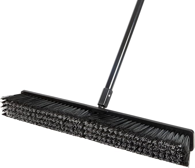 Restaurantware-Clean Tek Professional 23.62 Inch Push Broom, 1 Heavy-Duty Broom with 59â€ Handle - Medium Bristles, 2 Handle Attachment, Wooden, Commercial Use, for Deck, Garage, Yard, Patio