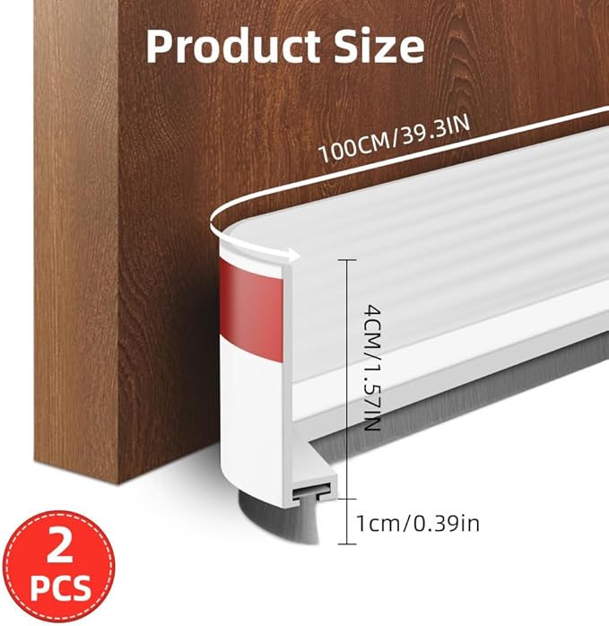 Ainiv 2 Pack Under Door Draft Stoppers with Brush, 2" W x 39" L Cutable Soundproof Door Seal, Adhesive Under Door Sweep for Exterior & Interior Doors Noise Weather Hot or Cold Air Insulation-White