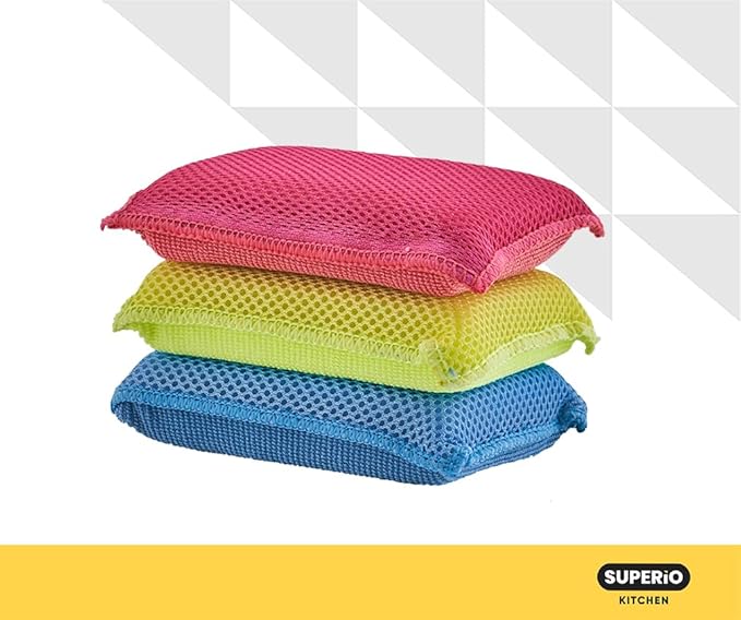 Miracle Microfiber Sponges for Kitchen Kosher Non-Scratch Sponge Scrubber Heavy Duty Multi-Purpose Cleaning of Dishes, Pots, Pans, and Countertops, Machine Washable, 6-Pack, Multi Color, by Superio