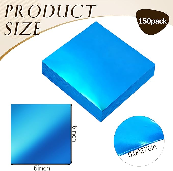Yaocom 150 Packs Aluminum Embossing Foil Sheets Crafts DIY Foil 6 Inch x 6 Inch x 0.07 mm Thick for Art Project Aluminum Flashing Roll Wide Sheet Multipurpose Metal Sheets (Pink, Blue, Gold)