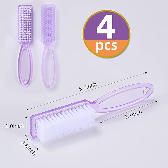 Yebeauty Nail Brush Fingernail Cleaner, 4 Pack Hand Scrub Cleaning Brush Plastic Hand Finger Toes Scrubbing Brush, Pedicure Nail Scrubber,Clear Purple