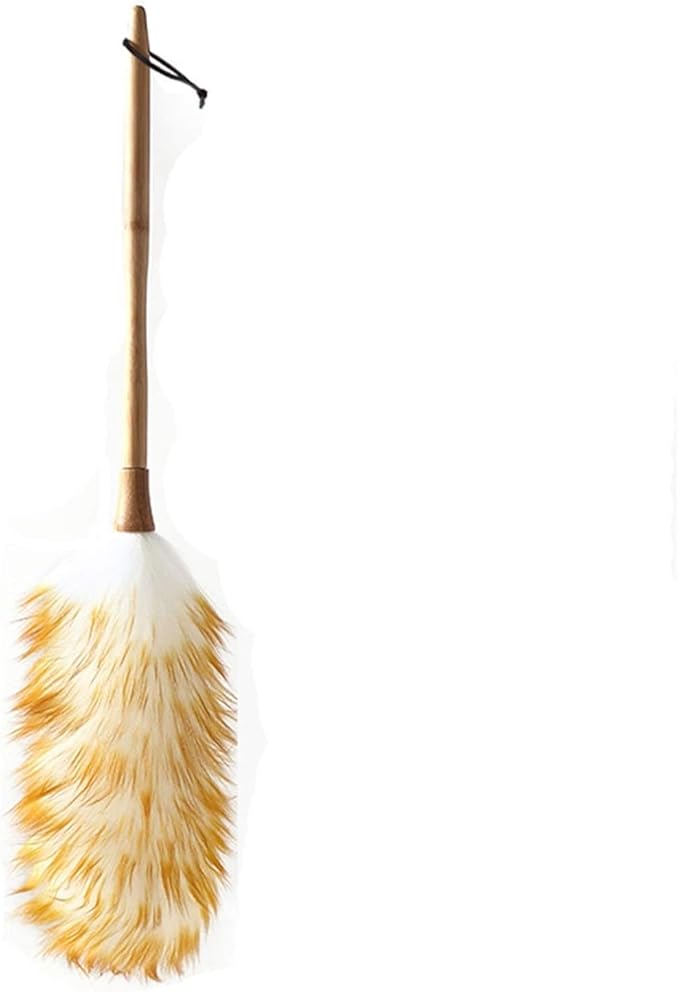 Household Lambswool Duster with Solid Wooden Handle, Good Grips, Anti-Static, Flexible, Feather Duster for Home, Office and Car(C)