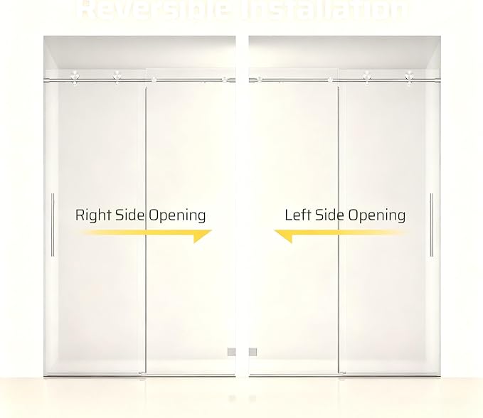 46-48" W x 76" H Frameless Sliding Shower Door, Bathroom Soft-Close Shower Glass Doors with 5/16" (8mm) SGCC Tempered Glass and Stainless Steel Hardware, Reversible Installation, Brushed Nickel