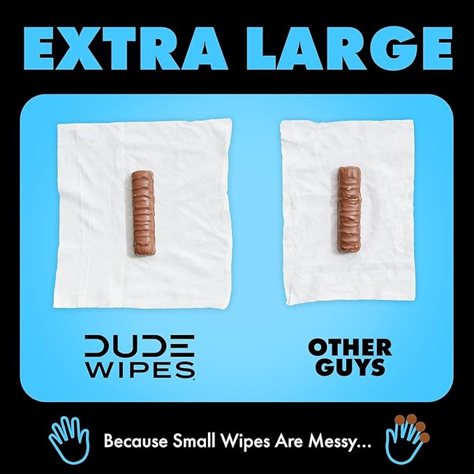 DUDE Wipes Unscented Travel Wipes - 1 pack (18 Count) - Extra-Large Adult Flushable Wipes for Sensitive Skin - Infused with Vitamin E and Aloe - Septic and Sewer Safe