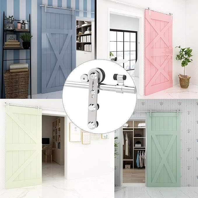 TSMST 12FT Sliding Barn Door Hardware Kit, Stainless Steel Heavy Duty Sturdy Barn Door Track for Single Wood Door, Slide Smoothly Quietly (I Style)