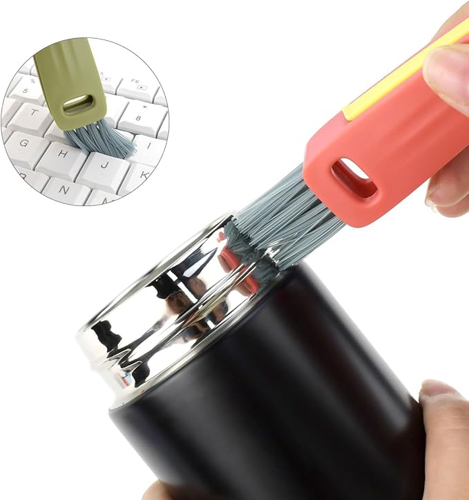 3 Pcs 3 in 1 Cup Lid Cleaning Brush Crevice Cleaning Brush for Bottle Gap 3 in 1 Cleaning Brushes for Tight Spaces Multifunctional Portable Cup Lid Cleaner Home Kitchen Cleaning Tools (Green Blue Red)