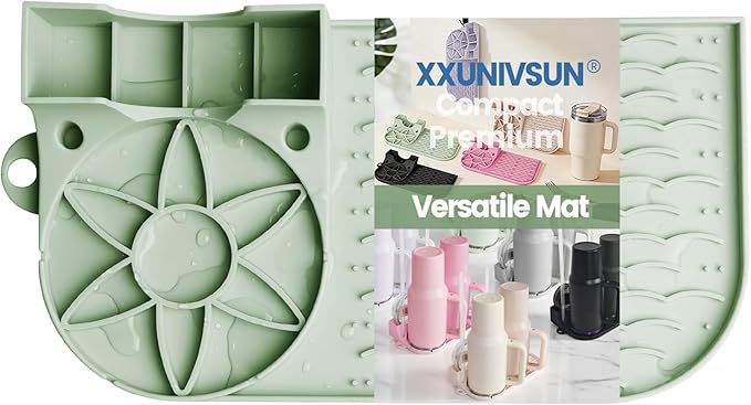 Bottle Drying Rack, Draining Mat for Stanley Tumblers 20-40 oz, Mugs, Wine Glasses, Compact Portable Cup Dryer Stand for Countertops, Office, RVs & Travel(Matcha Green)