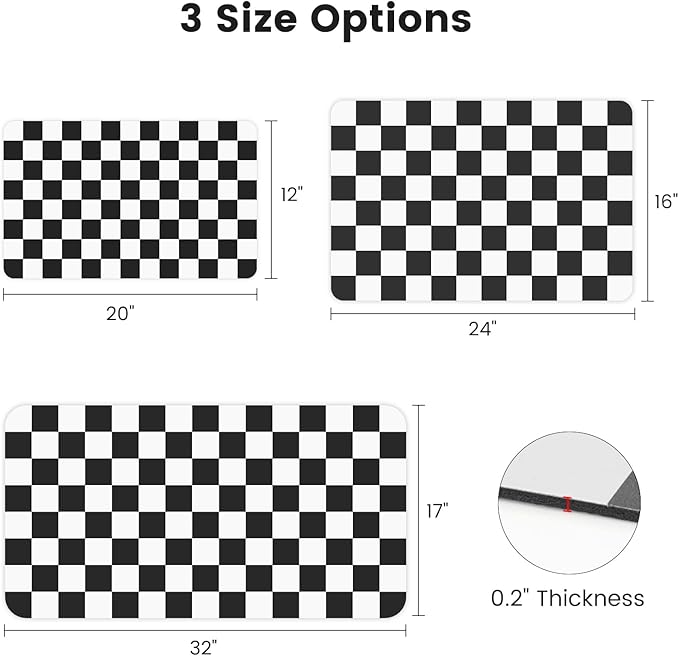 16" x 24" Checkered Dish Drying Mat for Kitchen Counter, Absorbent Coffee Bar Mat for Espresso Machine Coffee Countertops Accessories (Black)