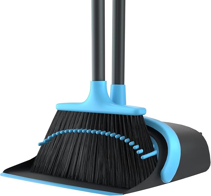 52" Long Handle Broom and Dustpan Set for Home, Kitchen, Office, Lobby Floor - Heavy Duty Standing Combo With Dust Pan