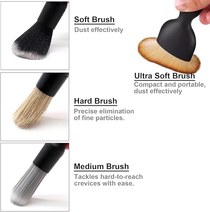 4 PCS Car Detailing Brush Set for Cleaning Interior or Exterior, Boars Bristle Detailing Brushes, Dusting Cleaning Supplies, Tool for Emblem, Air Vents, Wheels, Leather Upholstery Seat