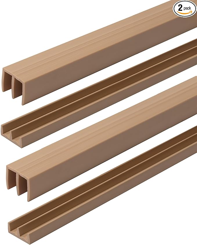 1/4" Panel Sliding Door Track - 36" Beige Plastic Upper & Lower Set, USA Made, Pack of 2 - Outwater