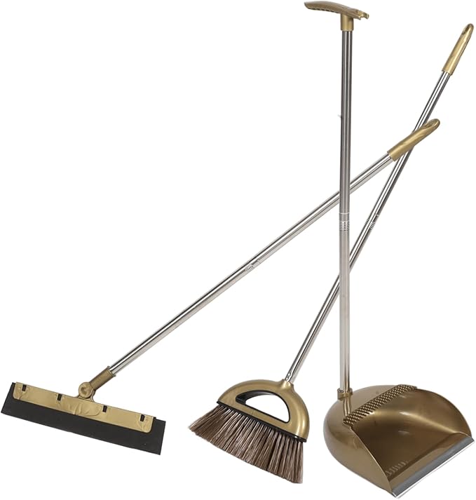 FRCOLOR Broom Dustpan Gold Broom Scraper Set Long Handle Dustpan for Home Cleaning