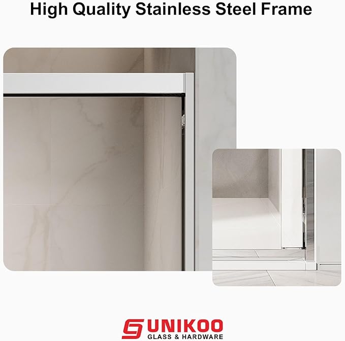60" W x 72" H Double Sliding Frame Shower Door with 5/16" Clear Tempered Glass,Stainless Steel Roller Brackets,Waterproof Threshold Track,Easy-Cleaning Coating & Towel Bar/Knob, Bright Chrome