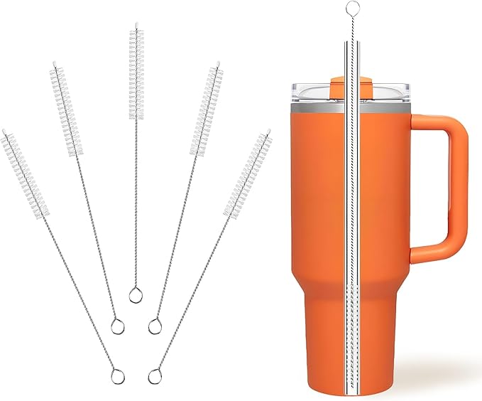 Cleaning Brushes for Reusable Drinking Straws, Set of 5, Long Wire Handle, Bottle and Straw Cleaner for Stanley Mug, Sippy Cup, Water Bottle and Tubes, Reusable and Flexible