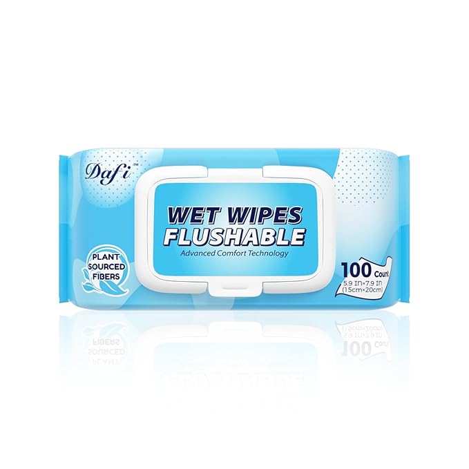 DAFI Flushable Wipes for Adult Wet Wipes, Total 900 Unscented Toilet Wipes Flushable, No Alcohol & 100% Plant Based Fibers, Septic and Sewer Safe Pack of 9