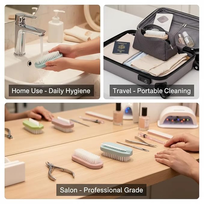 4 Pack Nail Brush for Cleaning Fingernails, Double-Sided Hand & Nail Scrubber with Soft and Stiff Bristles, Deep Clean Under Nails, Portable Nail Cleaning Tool for Home, Travel, Gardening