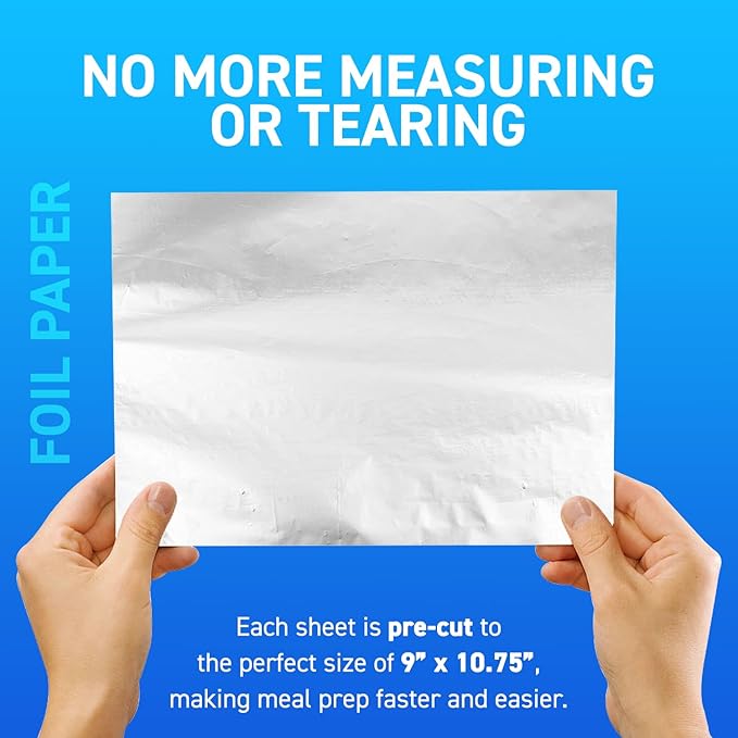 500 Count Pre-Cut Aluminum Foil Sheets, 9” Heavy Duty Pop Up Foil Sheets for Home Restaurants, Disposable Food, Temperature Resistant Non-Stick, Tin Foil Sheets for Burrito, Hot Dog or Sandwich Wrap