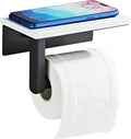 Matte Black Toilet Paper Holder with Shelf, 304 Stainless Steel Screw Wall Mounted, Marble Tissue Roll Holder with Storage