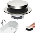 Hibbent 3 in 1 Metal Bathtub Drain Stopper, Universal Pop Up Tub Stopper, Bathtub Drain Hair Catcher, Removable Filter Basket, Drain Plug for 1.5''~2.4'' Drain, Brass Bullet Core, Brushed Nickel