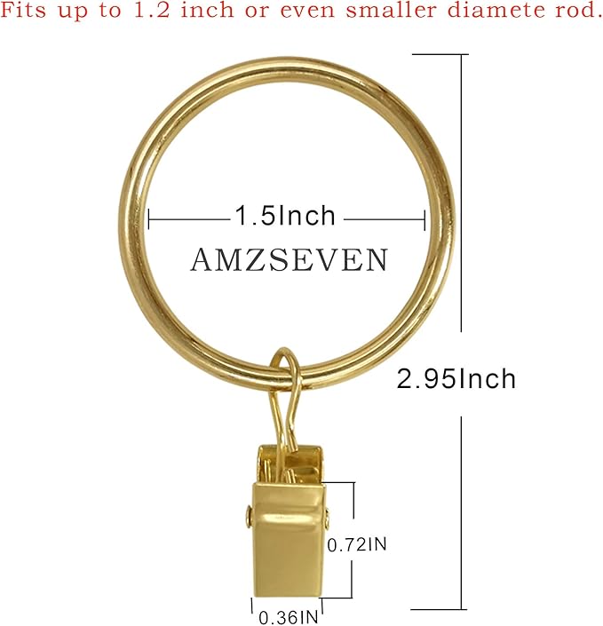 100 Pack Metal Curtain Rings with Clips, Drapery Clips Hooks, Decorative Curtain Rod Clips 1.5 in Interior Diameter, Gold