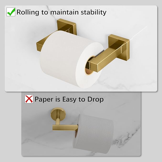 Toilet Paper Holder Wall Mounted Post Pivoting Square Tissue Holders Roll Holder Hangers for Bathroom Commercial Toilet Paper Dispenser,Gold