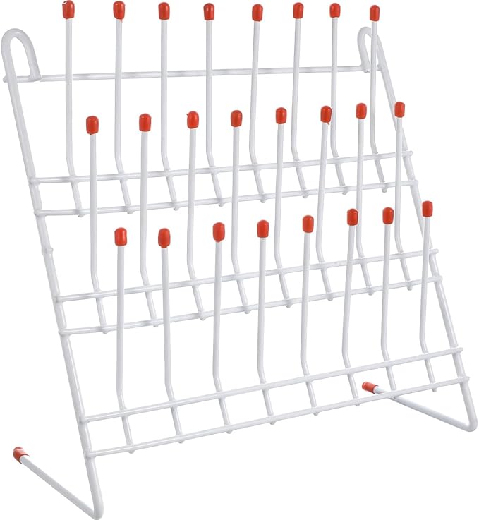 OUNONA Laboratory Beaker Drying Holder 24 Peg Lab Drying Rack Vertical Bottle Stand Test Tube Draining Rack for Lab Glassware Organization 11.81X11.81X4.52In