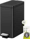 EKO Small Bathroom Trash Can with Lid Soft Close, Step Pedal, 10 Liter / 2.6 Gallon Stainless Steel Garbage Can with Removable Inner Bucket, Anti-Fingerprint Finish (Matte Black)