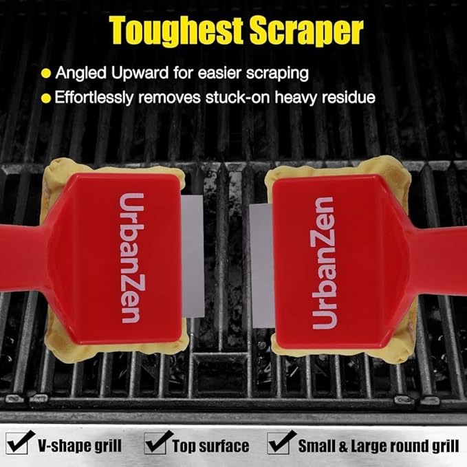 UrbanZen BBQ Grill Cleaner Brush Set with Extra 1 Sponge, Steam Grill Brush for Outdoor Grilling with Replacement Scrub Sponge + Superior Scraper, Safe No Wire Bristle BBQ Scrubber Brush for Cleaning