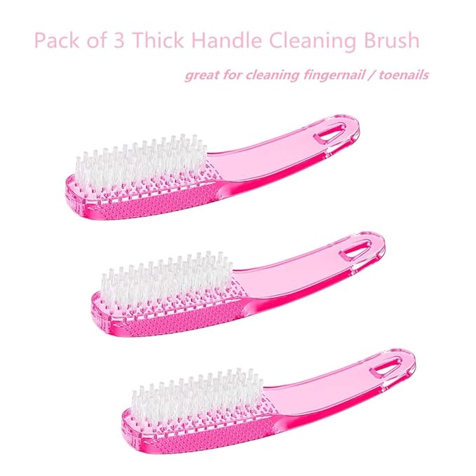 3Pcs Nail Cleaning Brushes, Thick Handle Hand Fingernail Clean Brush Manicure Tools Scrub Cleaning Brushes for Toes and Nails (Red)