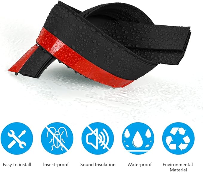 Ainiv 2 Pack Door Draft Stopper Under Door Seal, 2" W x 39" L Cutable Soundproof Door Seal, Adhesive Under Door Sweep for Exterior & Interior Doors Dust and Noise Insulation Weather Stripping-Black