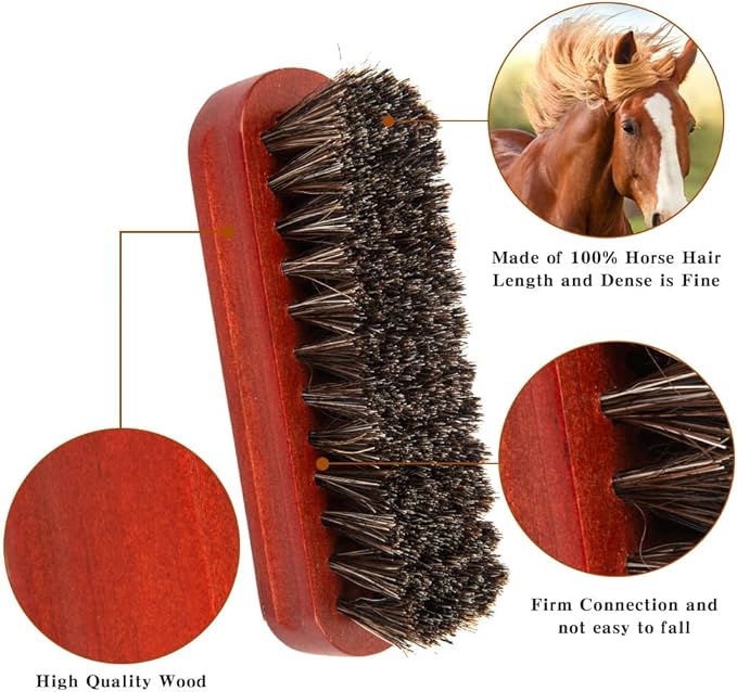 Shoe Brush, 2 Pcs Horsehair Shoe Brush Shoe Cleaning Brush Boot Brush for Leather, Shoe Brushes Shoe Shine Brush Brush Shoe Polish Brush for Cleaning and Care Leather Shoes Clean Dauber Applicators