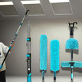 High Ceiling Duster Kits with 3-8ft Heavy Duty Extension Pole - Fan Blade Cleaner, Cobweb Remover & Blue Window Squeegee Kit, Washable Dust Brush and Glass Surfaces, Skylight Shades Operating Hook