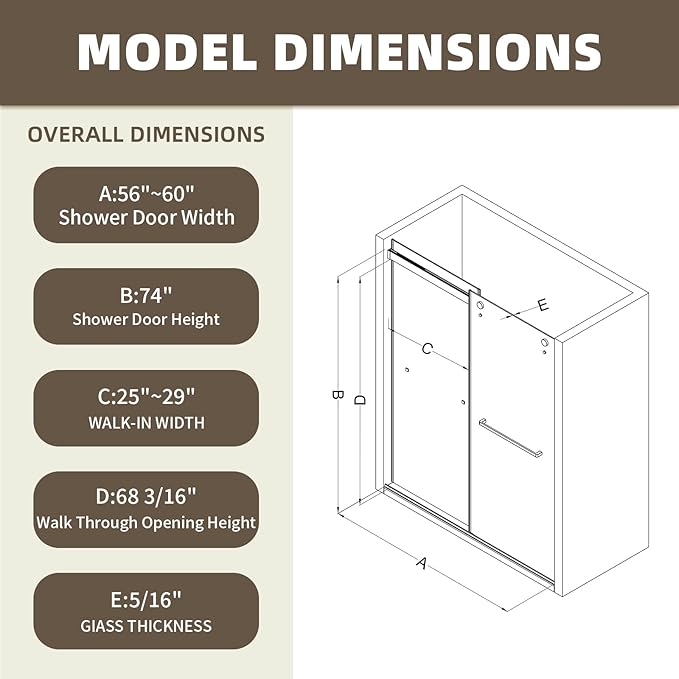 Frameless Shower Door,56-60" W x 74" H Double Sliding Glass Shower Door with 5/16" (8mm) SGCC Thick Tempered Clear Glass Shower Door,Soft Close System&Explosion-Proof Film Nano Coating,Brushed Gold