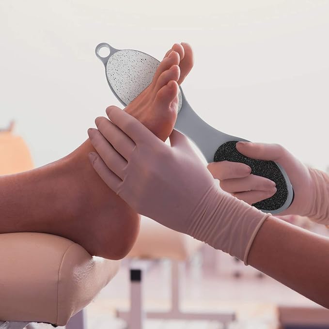2 Pieces 4 in 1 Pedicure Tool Foot Scrubber Brush Foot File Callus Remover with Foot Rasp, Pumice Stone, Nail Cleaning Brush and Sand Paper for Dry and Wet Foot Care Dead Skin Remover (Gray)