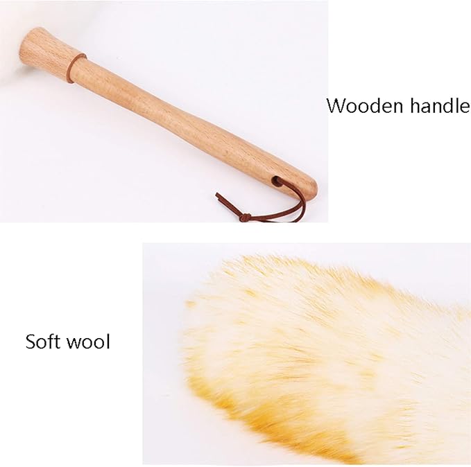 Pure Lambs Wool Duster with Wood Handle, Fluffy Lambswool Duster, Flexible, Good Grips, Anti-Static, Duster for Home, Office and Car, 6 Colors(A)