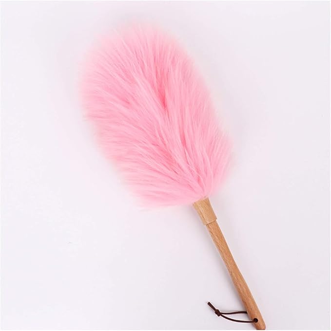 Pure Lambs Wool Duster with Wood Handle, Fluffy Lambswool Duster, Thicken Encryption, Anti-Static, Duster for Home, Office and Car, 19.3 inch(D)