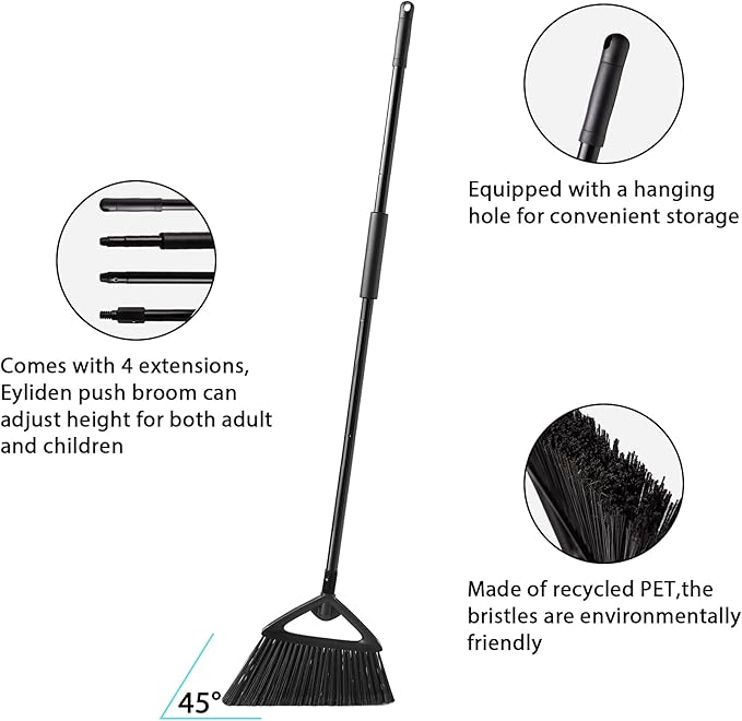 Eyliden Commercial Broom and Dustpan Set, with Long Handle, Comb Teeth Dust Pan Sweep Set for Outdoor Garages Courtyard Sidewalks Decks Indoor Home Kitchen Room Office