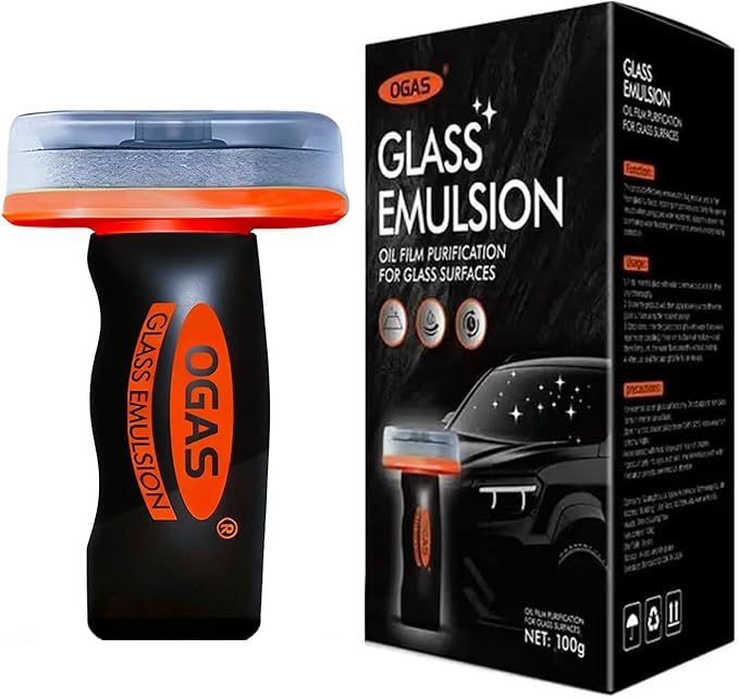 Glass Oil Film Remover for Car,Glass Emulsion Cleaner,Automotive Oil Film Cleaning Brush for Window & Mirror,Removes oil film & Smudges,Clearvision Improve Driving Visibility (100 g)