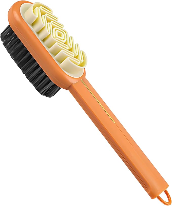 2-in-1 Orange Shoe Brush, Lazy Shoe Brush All-Round Cleaning Tool Soft Plastic Bristles Designed with an Extra-Long Handle, 360° Thorough Cleaning for Suede & Nubuck Cleaning