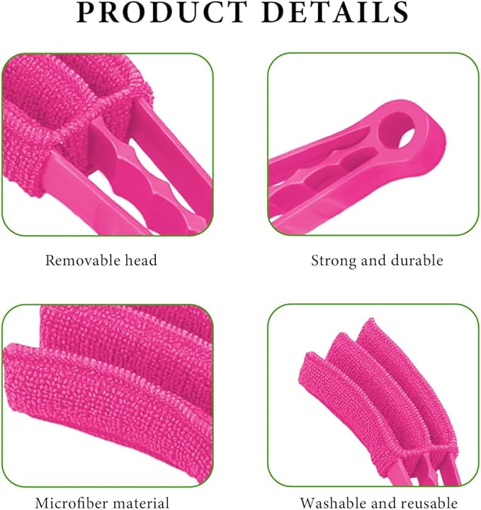 2 PCS Blind Cleaner Duster Tool, Window Venetian Hand-held 3 Arm Dusting Cleaner Brush, Blinds Cleaning Brush Tool for Window Shutters Air Conditioner, Car Accessories (Red+Pink)
