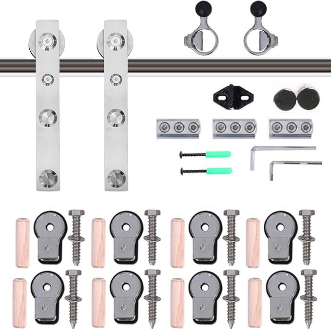 TSMST 12FT Sliding Barn Door Hardware Kit, Stainless Steel Heavy Duty Sturdy Barn Door Track for Single Wood Door, Slide Smoothly Quietly (L Style)