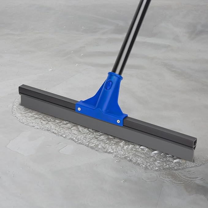 Floor Squeegee with Telescopic Long Handle 59'', Heavy Duty 18" Rubber Wiper Broom for Concrete, Bathroom Tile, Garage, Deck