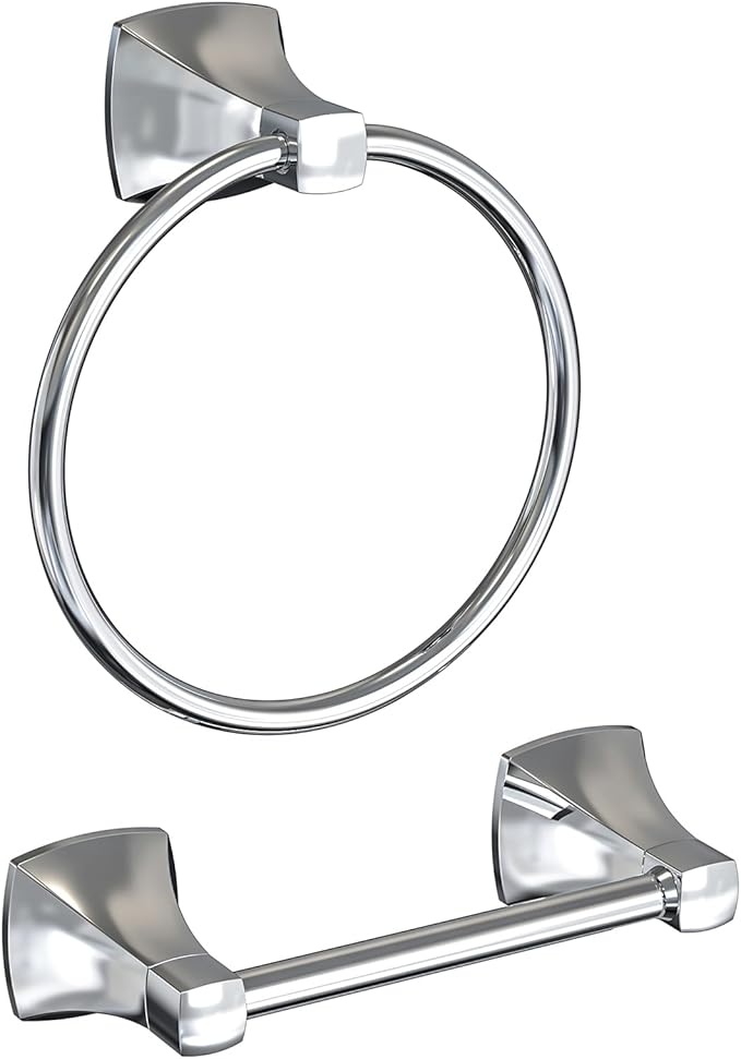 Bathroom Hardware Set 2 Pieces Toilet Paper Holder and Towel Ring Wall Mounted Stainless Steel and Zinc Alloy Chrome